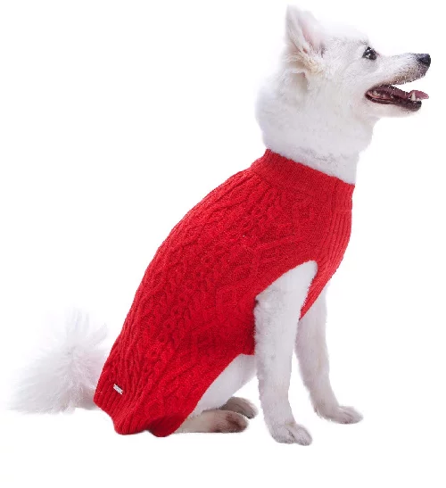 Classic Red Christmas Sweaters for Dogs on White Dog