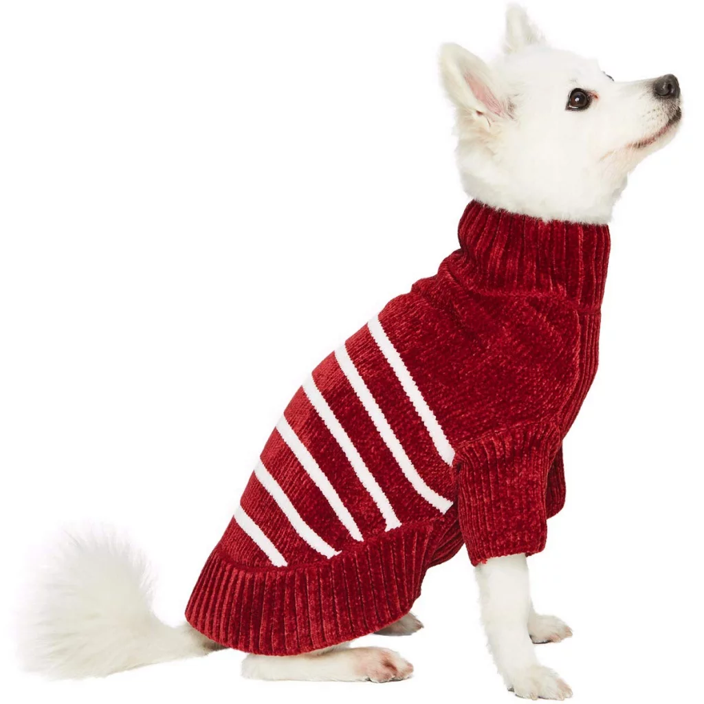 Dog sweater in red and white from Blueberry Pet