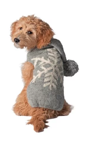 Grey and white snowflake dog sweater on doodle