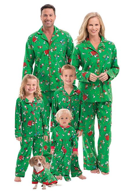 Family wearing matching pajamas as a holiday traditions
