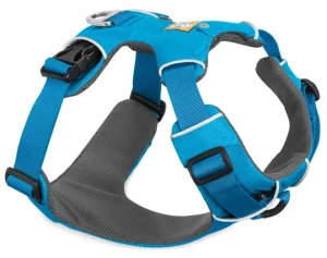 Blue padded dog harness. Part of The best dog harness for doodles.