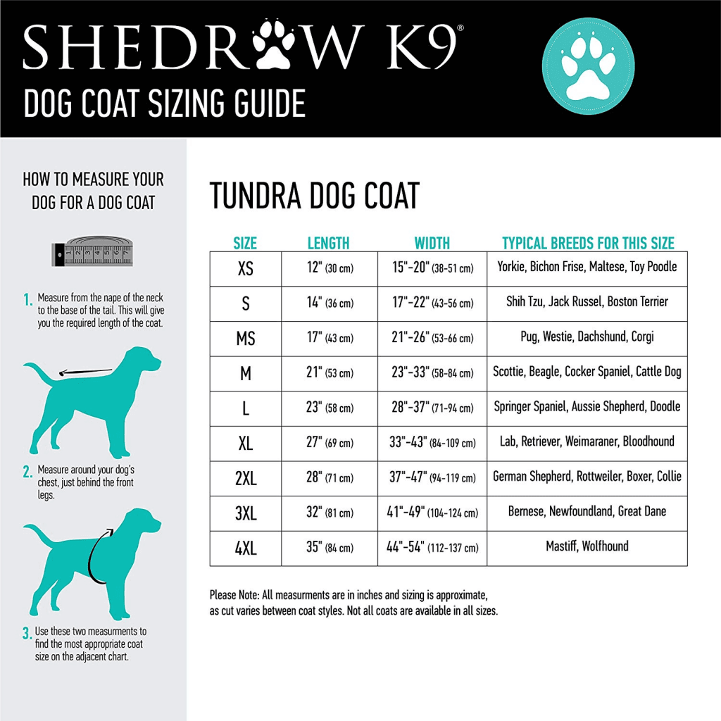 Shedrow K9 Size Chart
