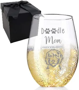 Doodle Mom Etched Wine Glass