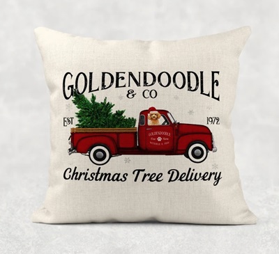 DeliciousAccessories - Goldendoodle - Christmas Tree Delivery - Throw Pillow