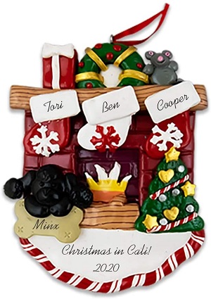 Poodle Gift Ideas - Fireplace with stocking Christmas ornament