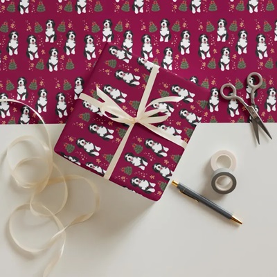 Love Dogs Gifts - Christmas Bernedoodle Wrapping Paper