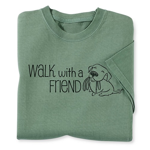 Best Gifts for Dog Walkers- Happyoodles.com - "Walk with a Friend" printed green Tee