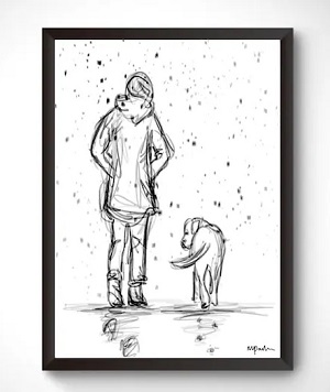 Gifts for Dog Walkers - minimalist, abstract dog walker print
