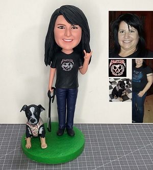 Gifts for Dog Walkers - Dog Walker Bobblehead -with original pictures that were used to create the custom bobble head. 