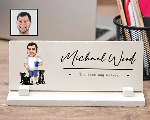 Nameplate with dog walker and dogs with name plus " the best dog walker"