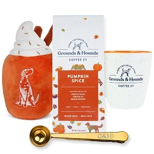 Pumpkins Spice Coffee Gift Set with dog toy. 