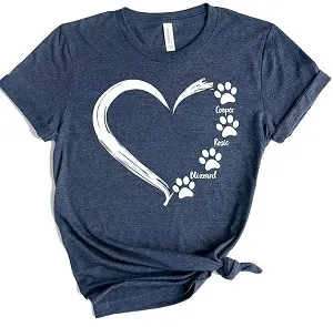 Custom Dog Mom T-Shirt with heart and paw prints