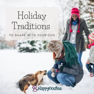 Holiday Traditions to Share With Your Dog - Friends and dog playing in the snow