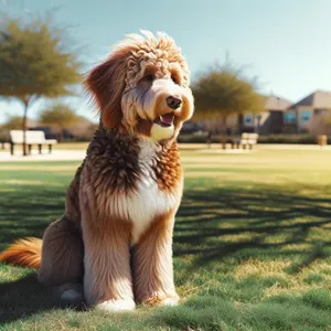 AI generated picture of a red Aussiedoodle in a park