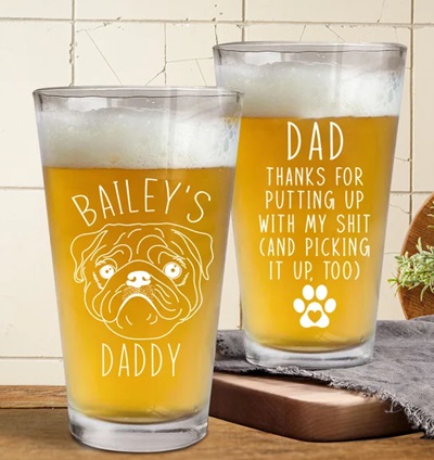 Custom Pet Line Drawing 16oz Beer Glass with dog's name and image by Guzman Creations