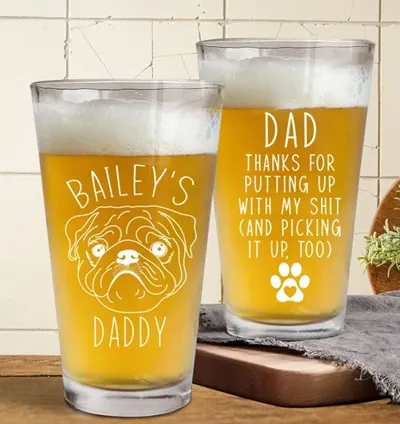 Custom Pet Line Drawing 16oz Beer Glass with dog's name and image by Guzman Creations