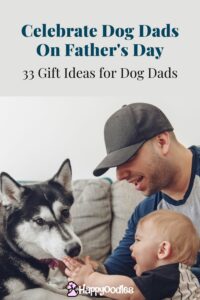 Happyoodles.com - title - Celebrate Dog Dads on Father's Day. Picture of dad with dog and young son.