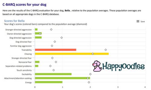 View of the C-BARQ results - sideways bar chart with categories and measurements