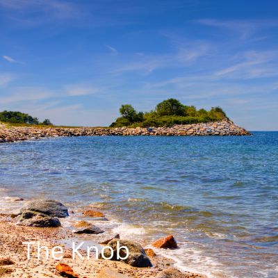 Title "The Knob" Picture of a inlet with rocks