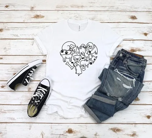 Dog Lover T-shirt, Dog Hand Drawn Heart Shirt