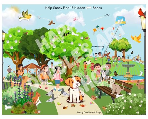 Help Sunny Find The 15 Hidden Bones 2 (500 x 400 px) - Image search puzzle