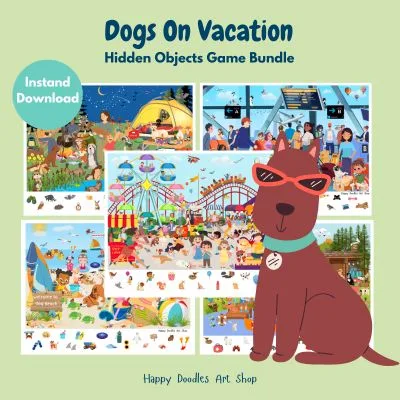 Happy Doodles Art Shop -Dogs on Vacation - Hidden Image Game Bundle